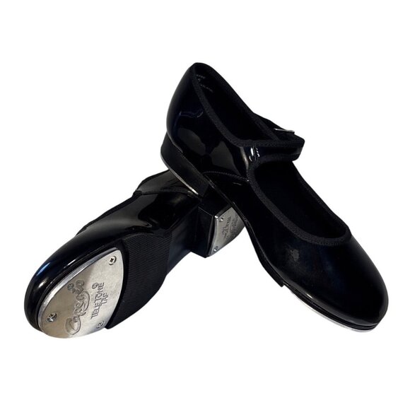 Capezio Tap Shoes Womens Black Patent Leather Size 7.5M With Adjustable Strap - Picture 1 of 8